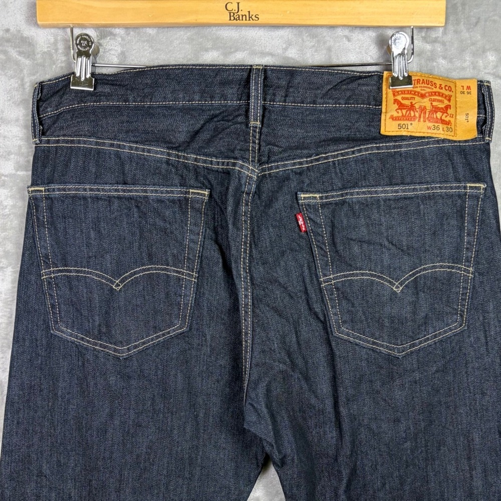 Levi 501 Jeans Dark Wash Denim Pants 36x30 Straight Leg Button Fly Mens - Picture 5 of 12